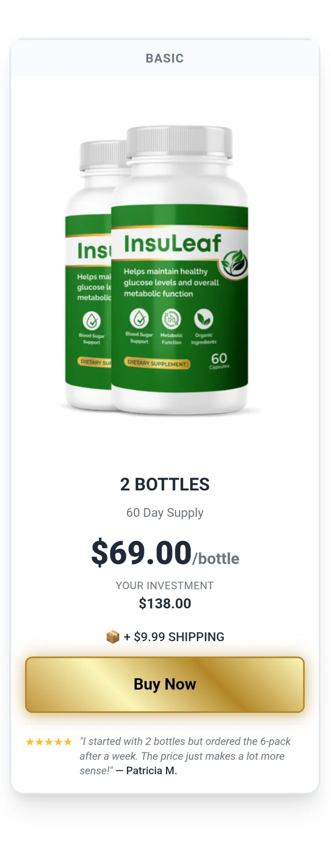 InsuLeaf™ 2 bottles pricing